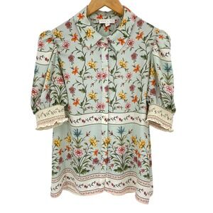 Alex & Lili Women's Medium Floral Puff‎ Sleeve Cottagecore Blouse Vintage Lace